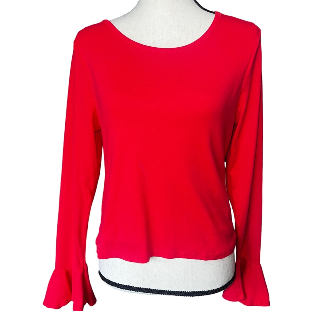 Maeve by Anthropologie Flouncy red top with bell sleeves size large